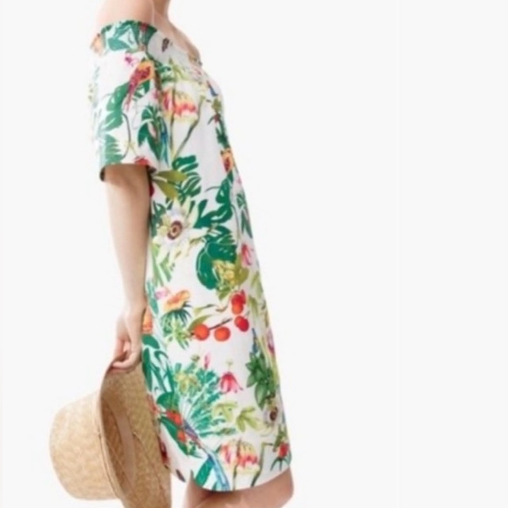 J. Crew Off The Shoulder Ratti Into The Wild Tropical Jungle Cotton Dress Size 2